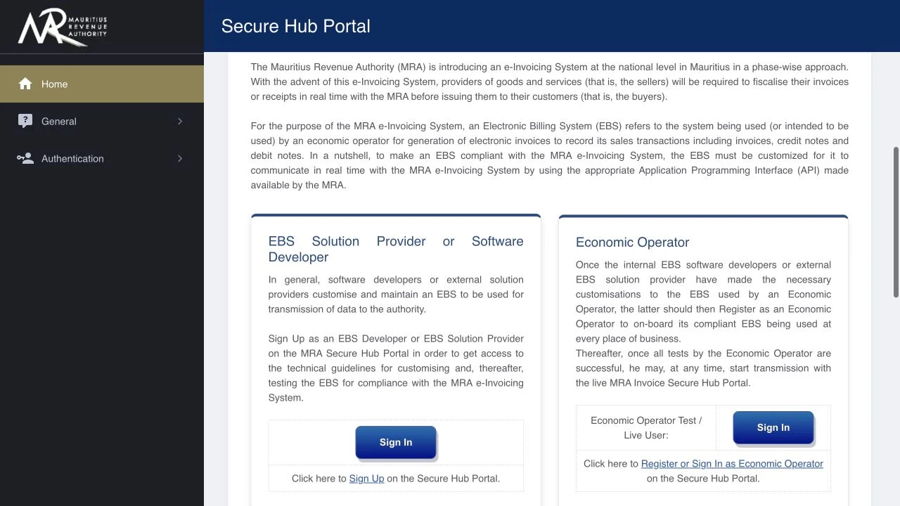 MRA Secure Hub, Economic Operator section